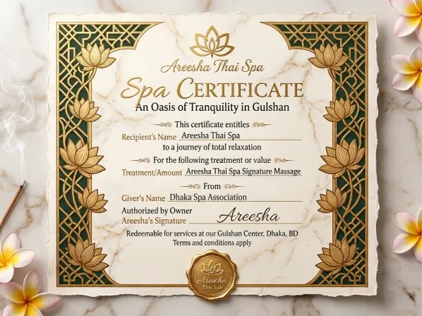 Thai massage certificate from Thailand for Areesha Thai Spa
